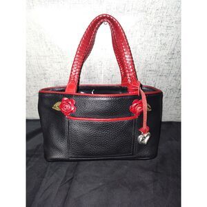 Brighton Black Red Rose Leather Handbag